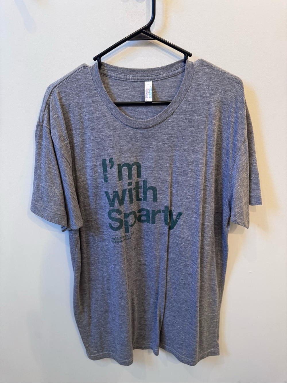 American Apparel Gray Crewneck T-Shirt with Blue Tag Detail